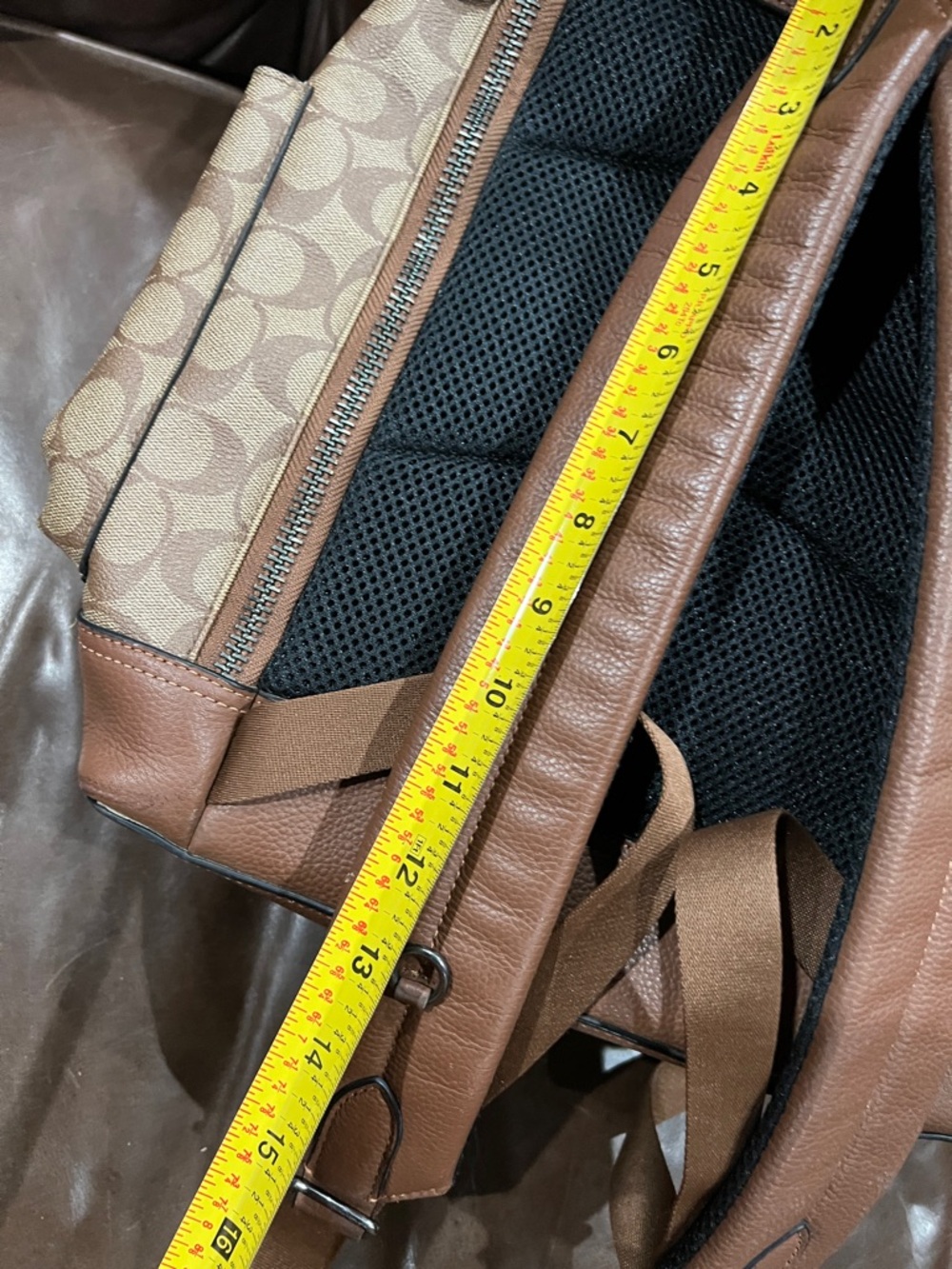 Coach Brown Signature Canvas Backpack with Yellow Leather Straps - Picture 10 of 10